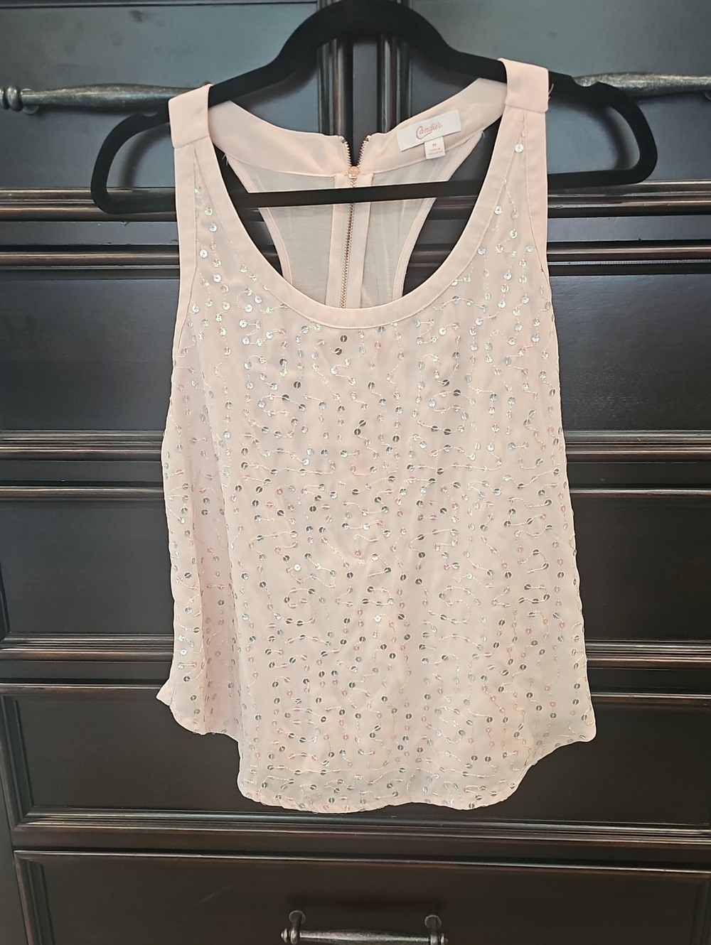 Candie's Blush Pink Sequin Mesh Camisole Tank